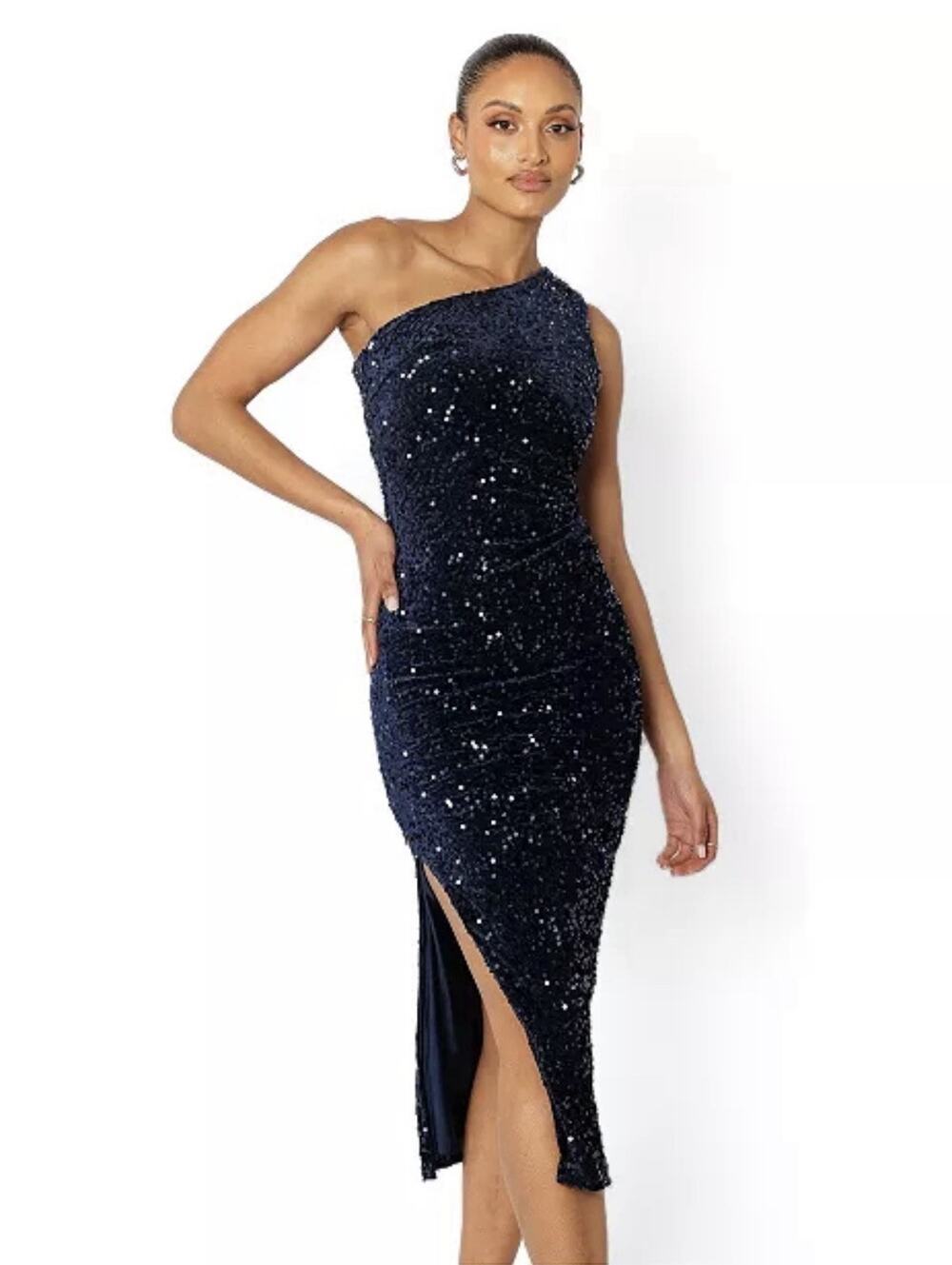 Petal + Pup Kiki One Shoulder Blue Gown Midi Dress Size Small (AS1)